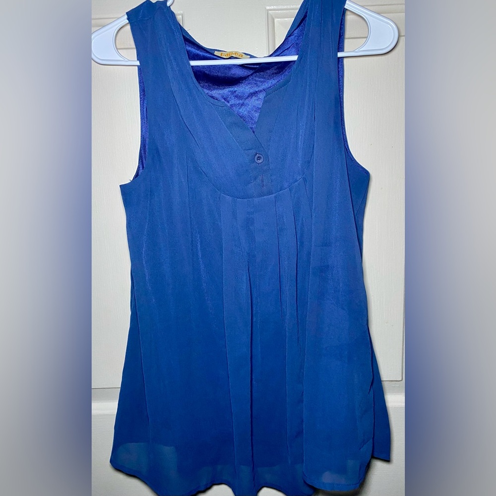 BAIKEA Women's Notch Neck Button Trim Pleated Tank Tops Summer Chiffon Blouse M